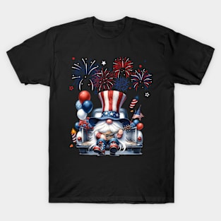 4th Of July Patriotic Gnomes Sunglasses American Fireworks T-Shirt